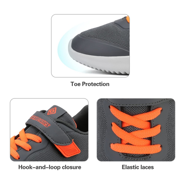 [EZ-Ons BreezeRunners] Breathable And Lightweight Kids Running Sneakers - GREY ORANGE - 3